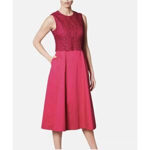 NEW LK Bennett Women's Alecia Fuchsia Pink Black Lace Dress Size 4 Valentine's